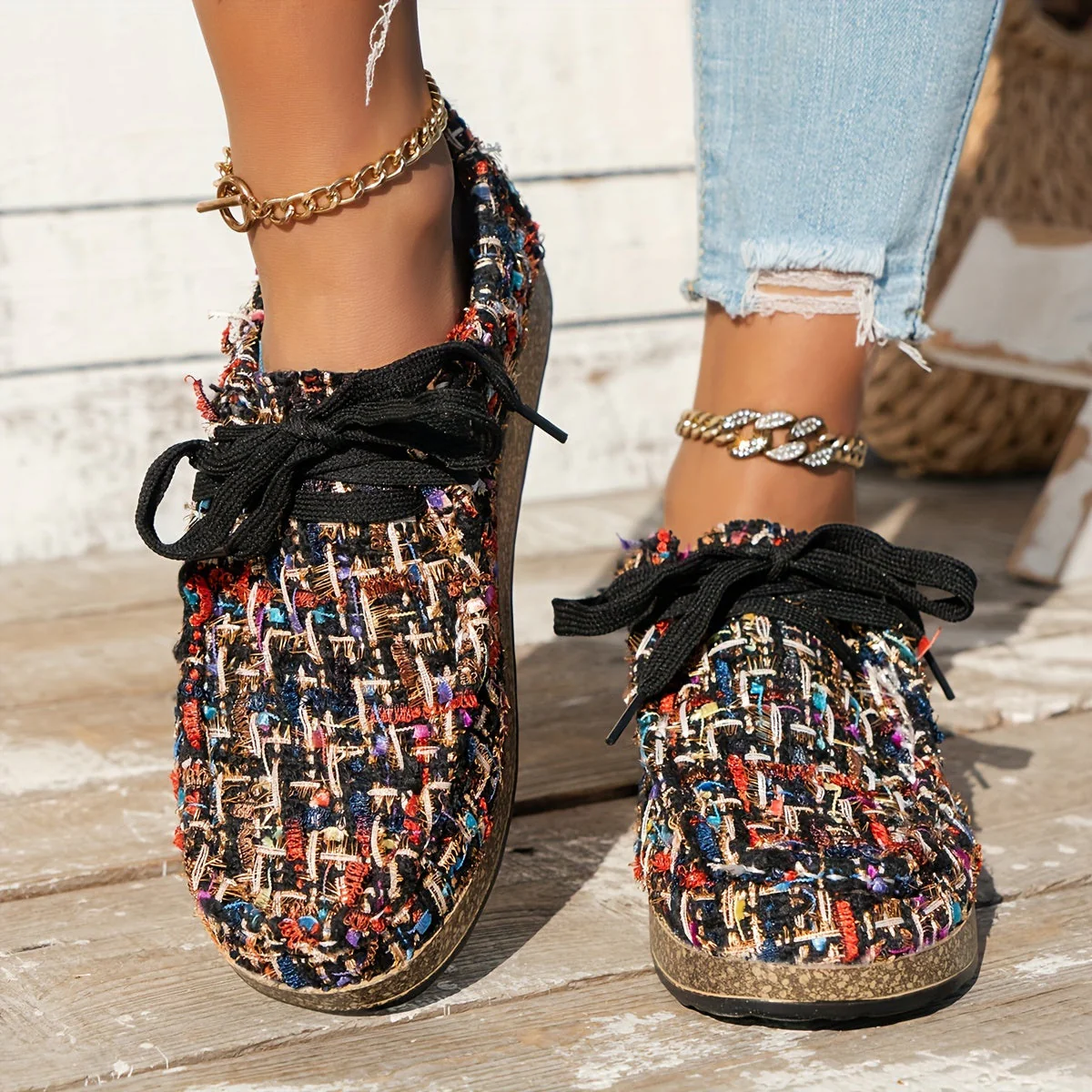 Damen Vintage Gewebte SchnürSchuhe - Image 2