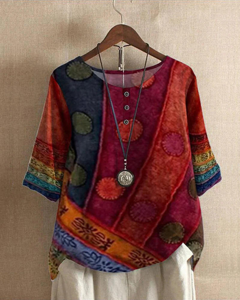 Damen Vintage-lebendiges Oberteil | Kurzarm - Image 5