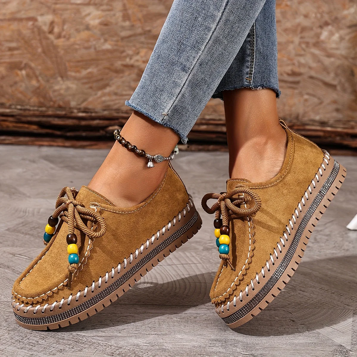 Damen Vintage Perlen Schnür Schuhe - Image 4