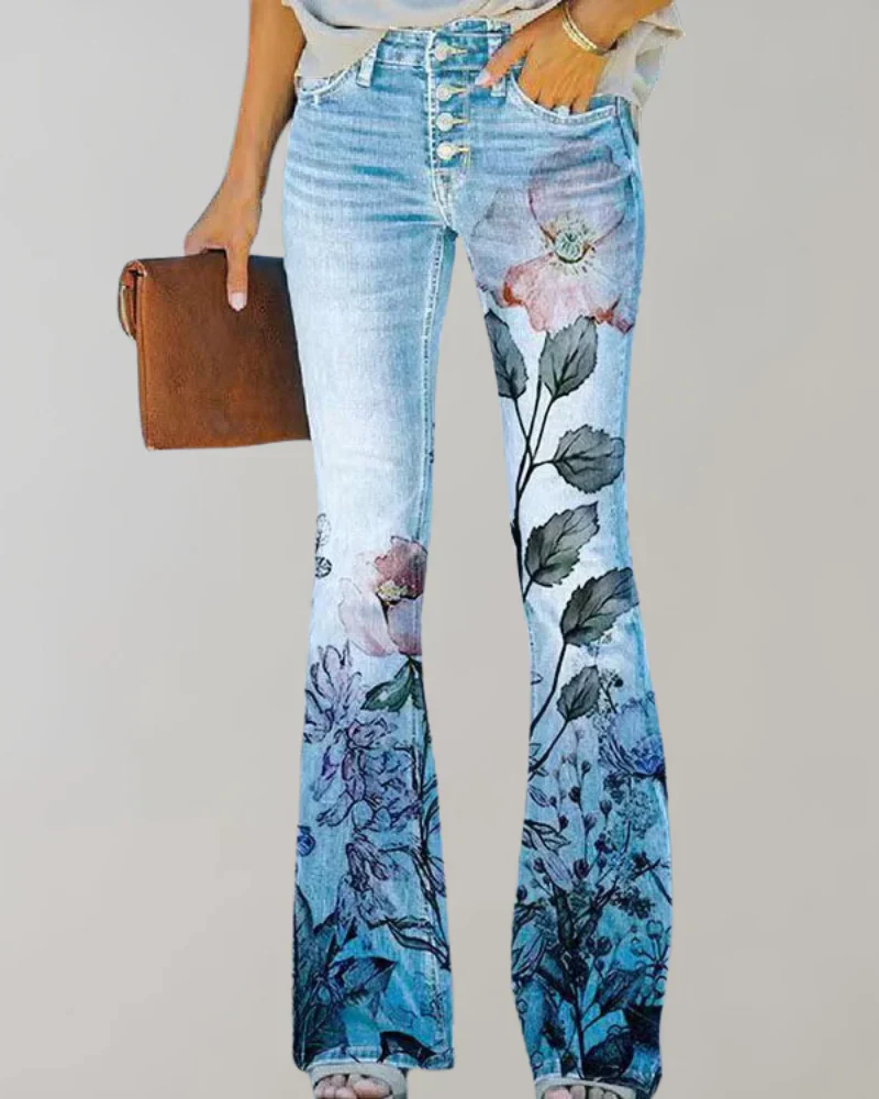 Damen Vintage Schlag-Jeans mit Blumenmuster | Sommer - Image 2