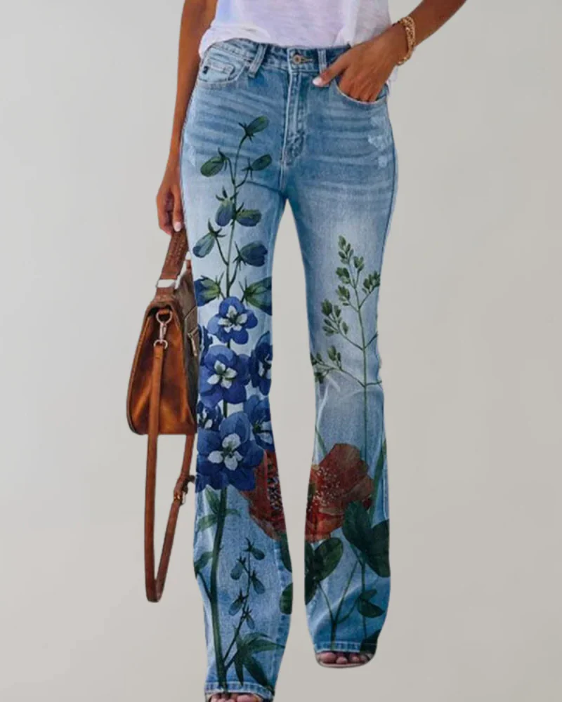 Damen Vintage Schlag-Jeans mit Blumenmuster | Sommer - Image 3