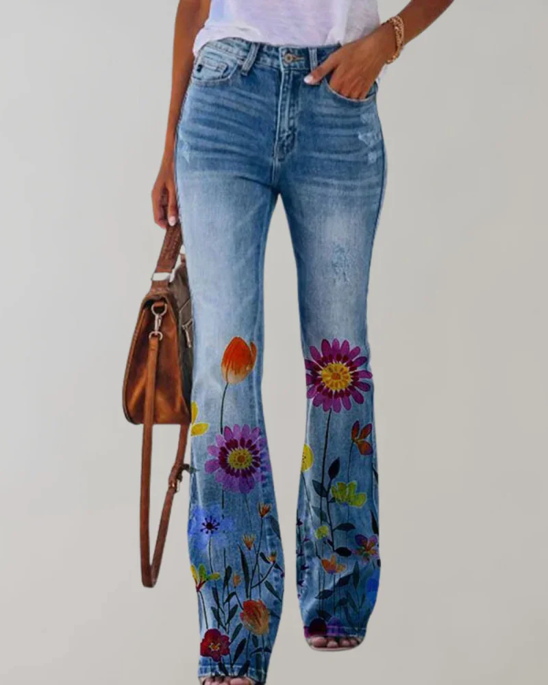 Damen Vintage Schlag-Jeans mit Blumenmuster | Sommer - Image 4