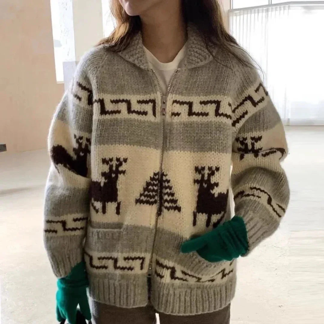 Damen Vintage Weihnachtsjacke Gemütlich Warmes Material - Image 2