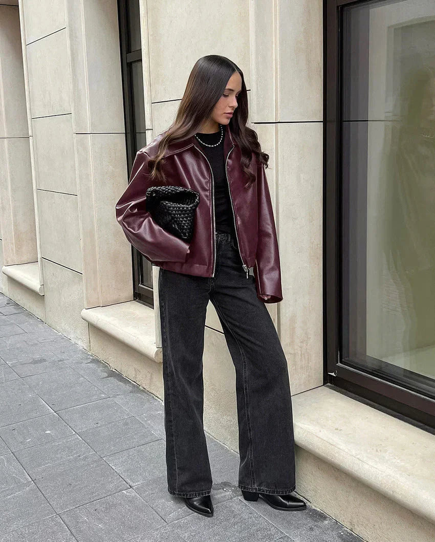 Damen Weinlese Rote Jacke | Mit Reißverschluss - Image 3