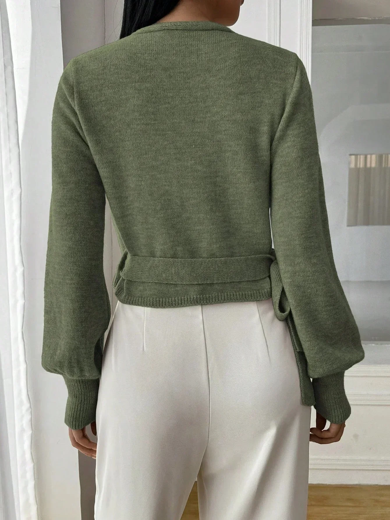 Yvonne | Damen Wickelpullover Bindegürtel Übergangsjacke – Wickelpulli Gürtel 2026 - Image 4