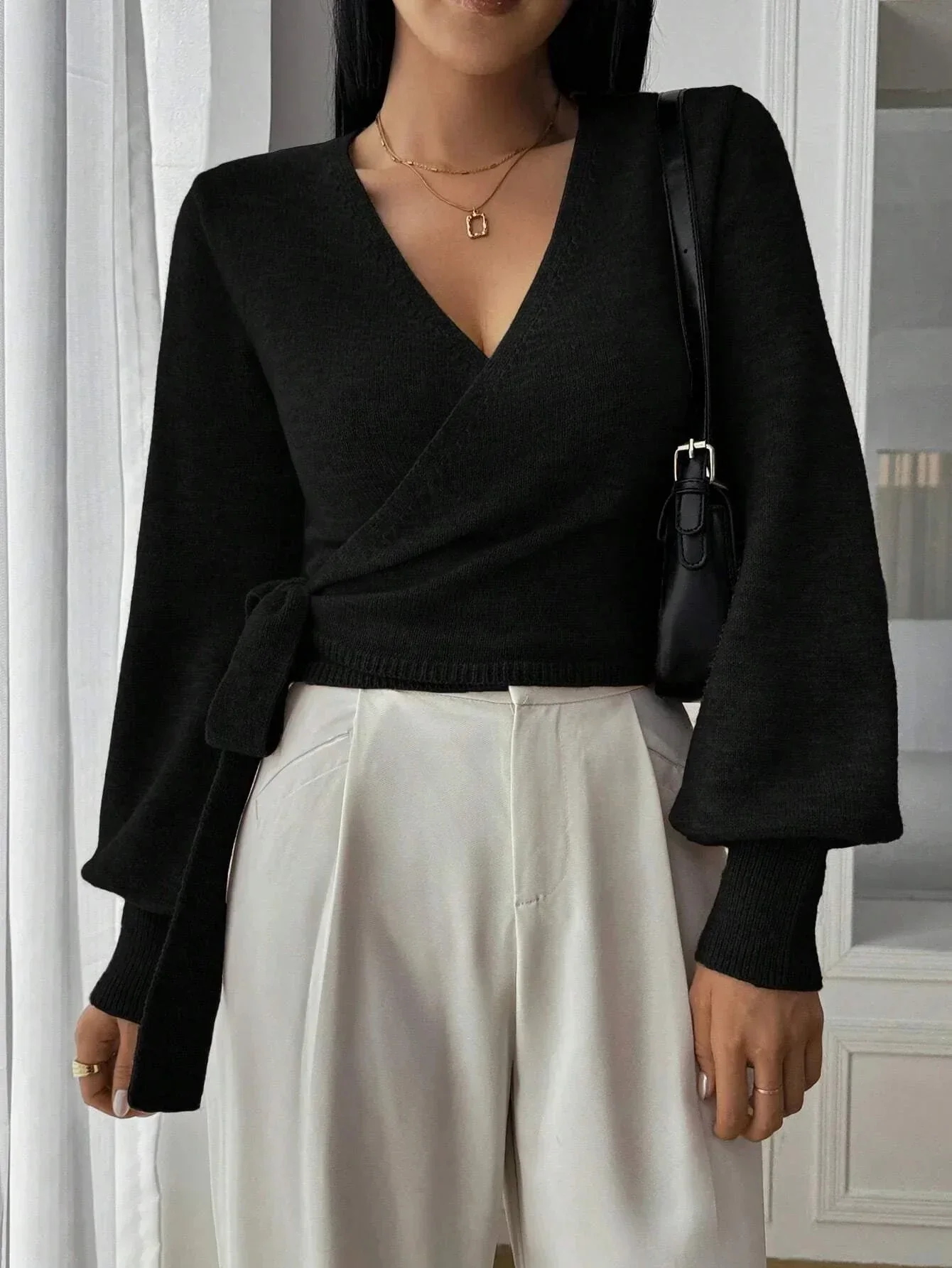 Yvonne | Damen Wickelpullover Bindegürtel Übergangsjacke – Wickelpulli Gürtel 2026 - Image 8