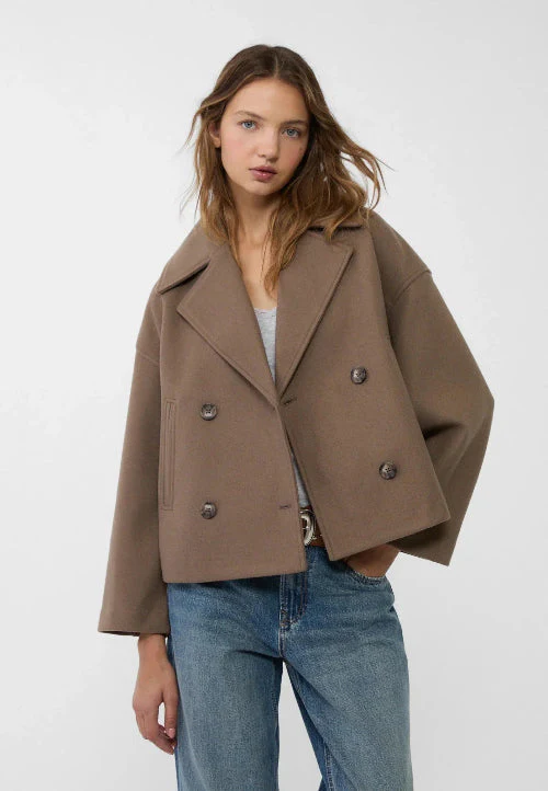 Damen Zweireihige Kurzjacke mit Breitem Reverskragen - Image 4
