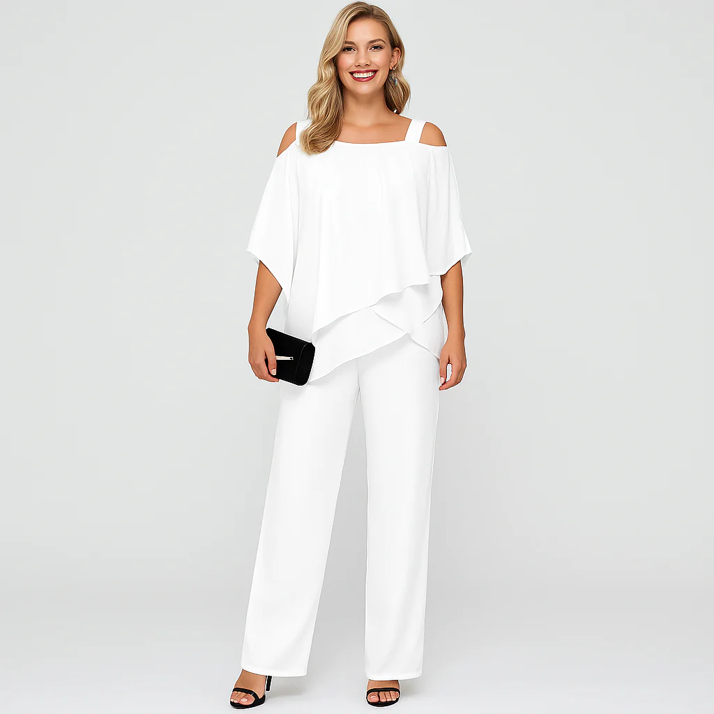 Damen-Zweiteiler – Eleganter Jumpsuit mit schulterfreier Bluse - Image 2
