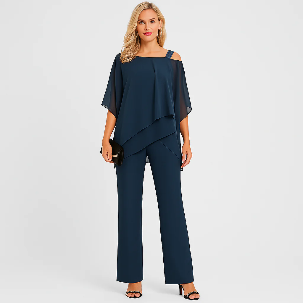 Damen-Zweiteiler – Eleganter Jumpsuit mit schulterfreier Bluse - Image 3