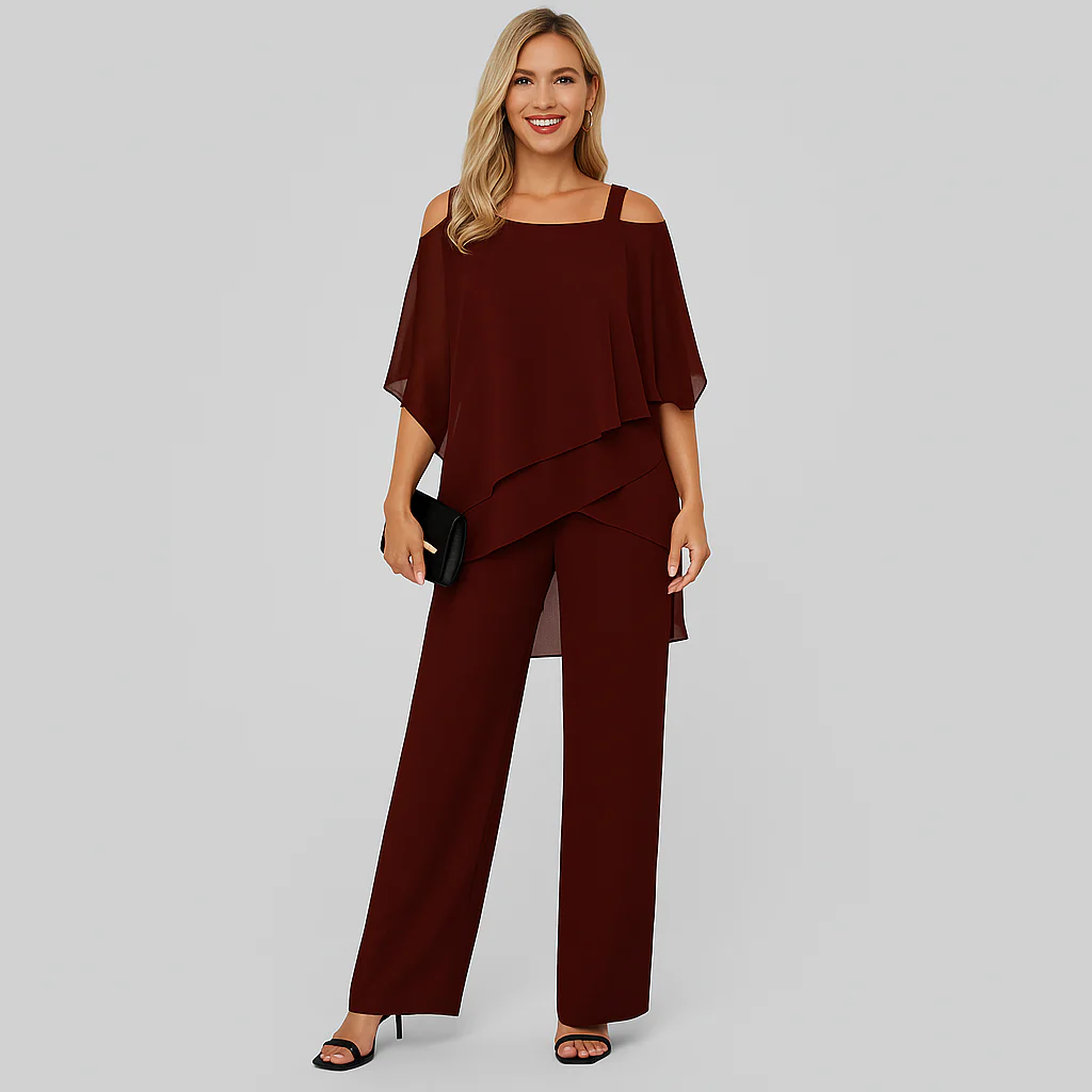 Damen-Zweiteiler – Eleganter Jumpsuit mit schulterfreier Bluse - Image 4