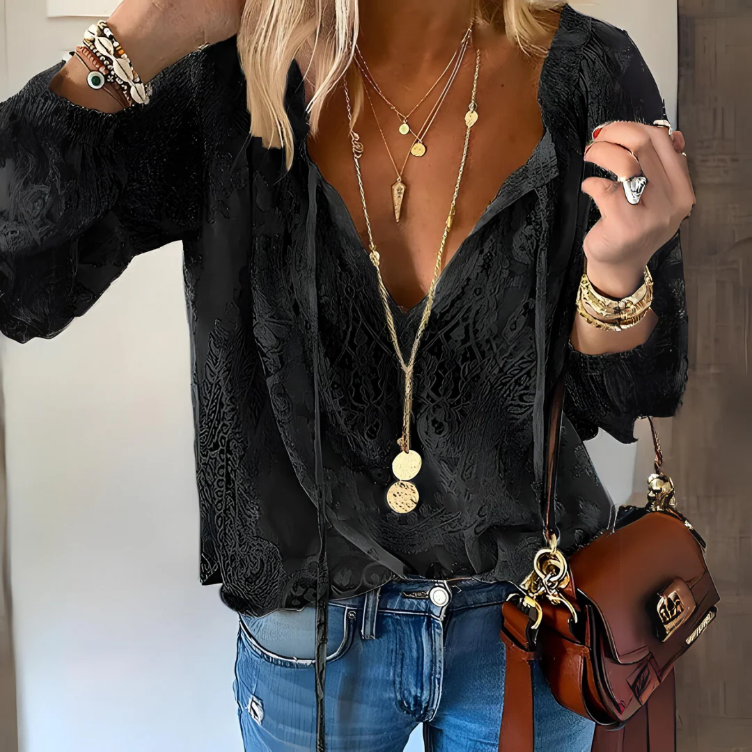 Damenbluse mit geschlitztem Ausschnitt | Lockere Form - Image 4