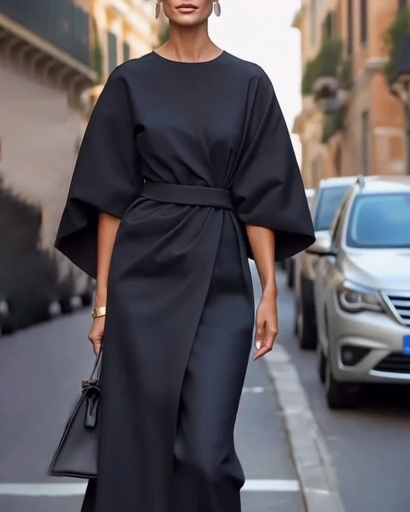 Damenkleid mit Bindegürtel | Midilänge - Image 3