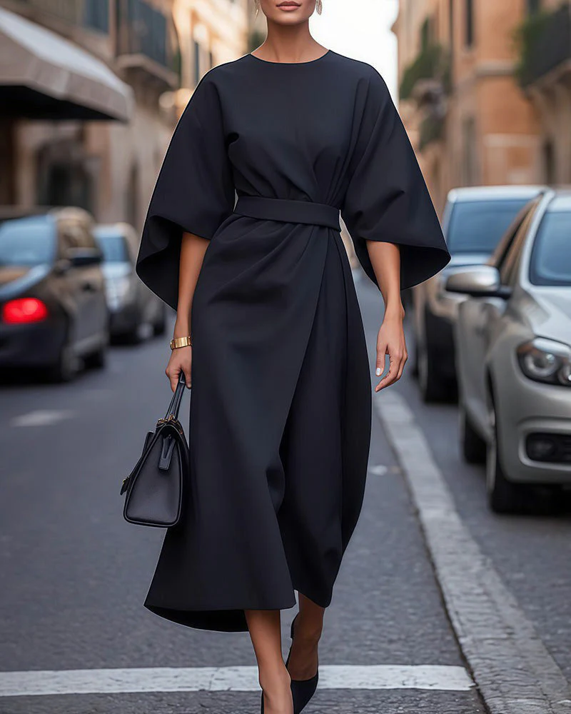 Damenkleid mit Bindegürtel | Midilänge - Image 4