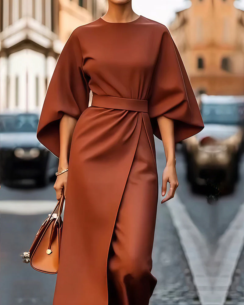 Damenkleid mit Bindegürtel | Midilänge - Image 6