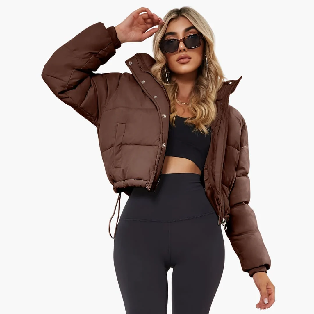 Damenkurze Jacke mit Kapuze und Reißverschluss - Image 11