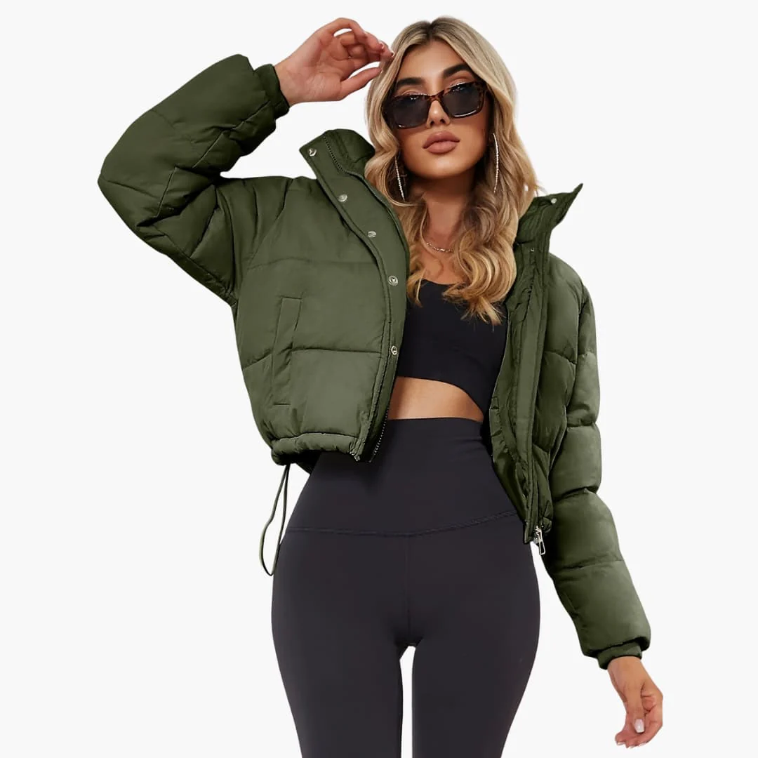 Damenkurze Jacke mit Kapuze und Reißverschluss - Image 3