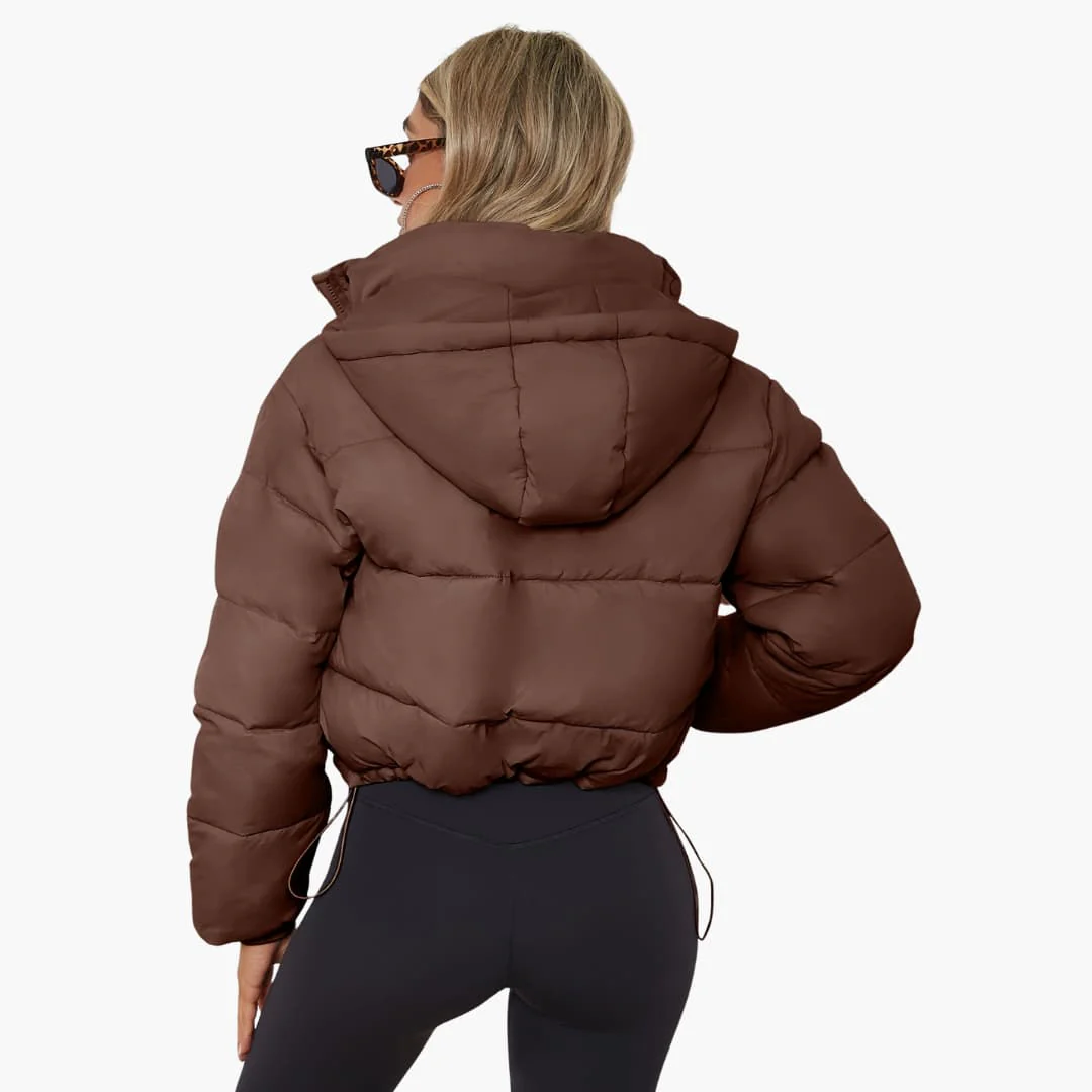 Damenkurze Jacke mit Kapuze und Reißverschluss - Image 4