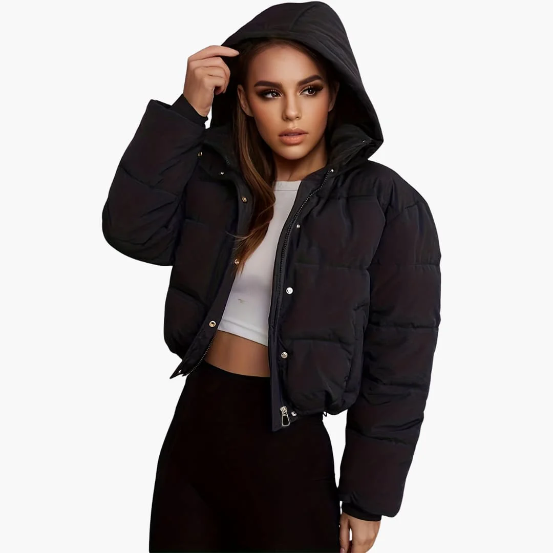 Damenkurze Jacke mit Kapuze und Reißverschluss - Image 5