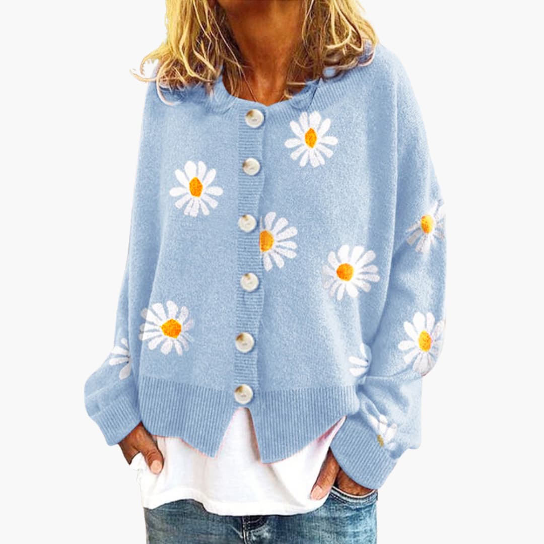 Damenstrick jacke mit Knopfverschluss und Blumenmuster - Image 3