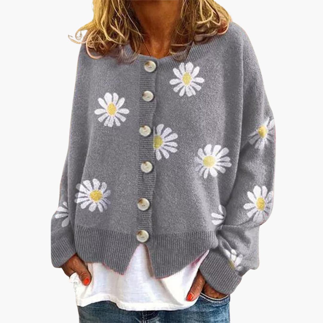 Damenstrick jacke mit Knopfverschluss und Blumenmuster - Image 4
