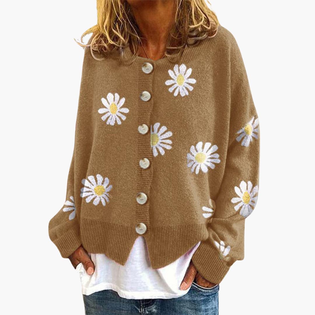 Damenstrick jacke mit Knopfverschluss und Blumenmuster - Image 5