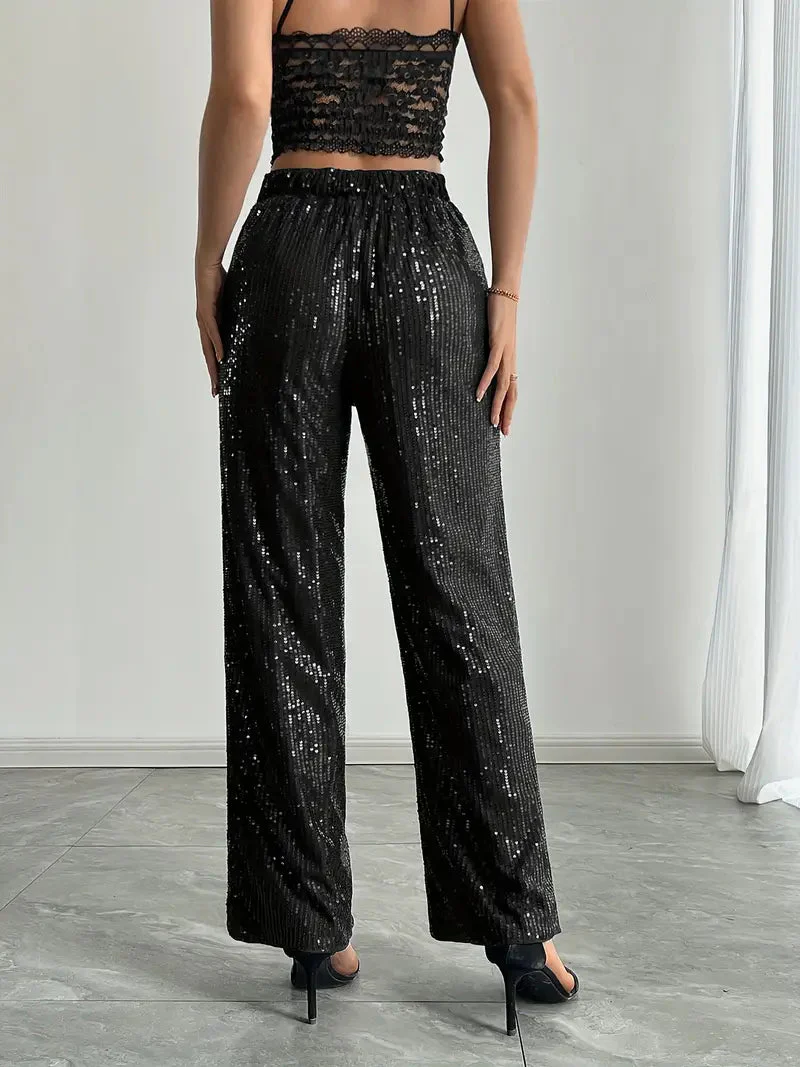Damenweite Beinhose Festlich Pailletten Glamour - Image 2