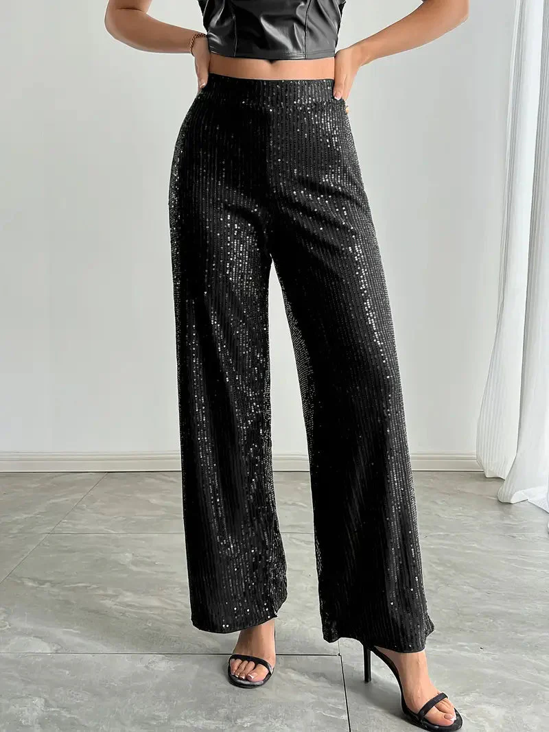 Damenweite Beinhose Festlich Pailletten Glamour - Image 3