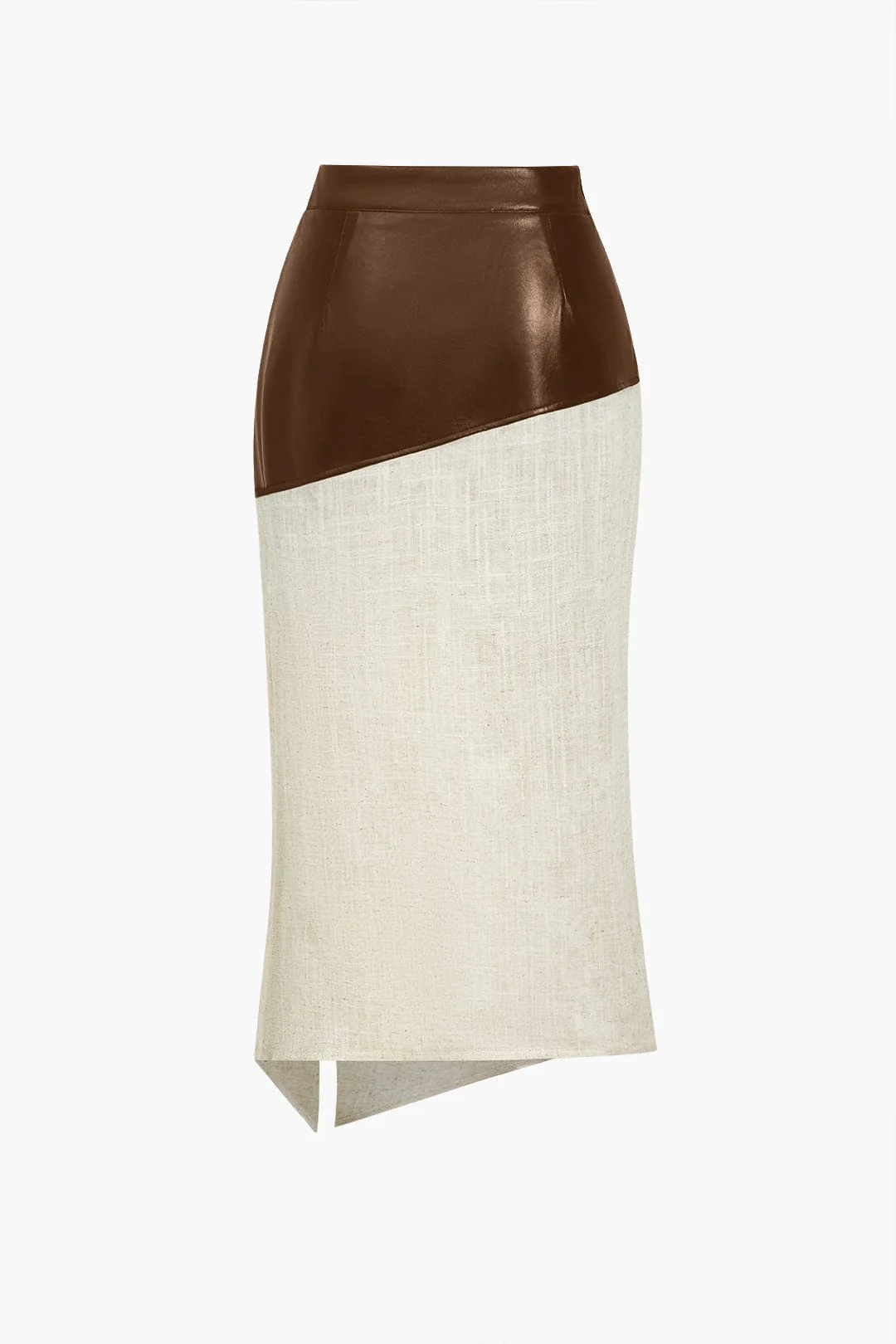 Danica | Eleganter Midirock mit asymmetrischem Kunstleder und Leinen-Design - Image 4