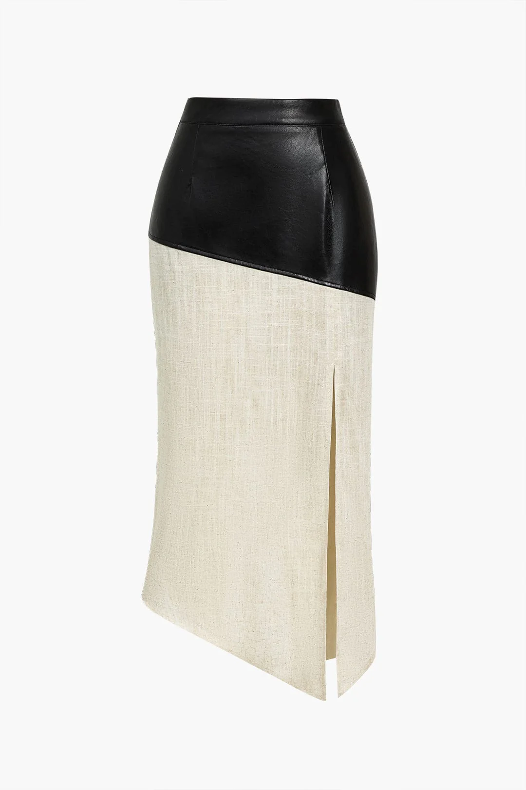 Danica | Eleganter Midirock mit asymmetrischem Kunstleder und Leinen-Design - Image 5