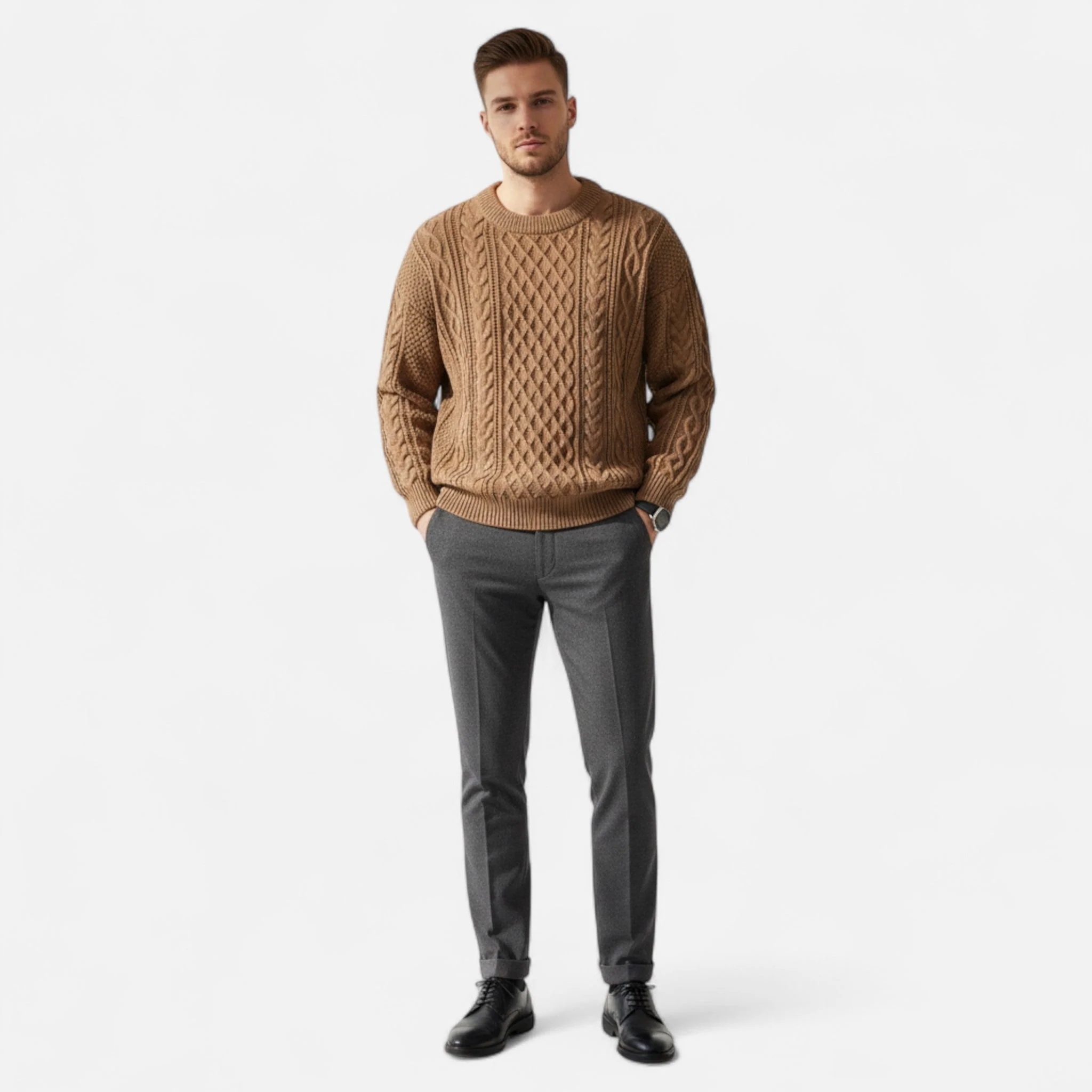 Daniel – Klassischer Herren Knit Pullover mit strukturierter Zopfmuster-Optik