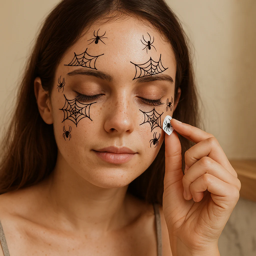 DarkAura | 10er-Pack Halloween Fake Tattoo Aufkleber – Schwarze Spinnennetzmuster für Gesicht, Arme und Partydekoration - Image 2