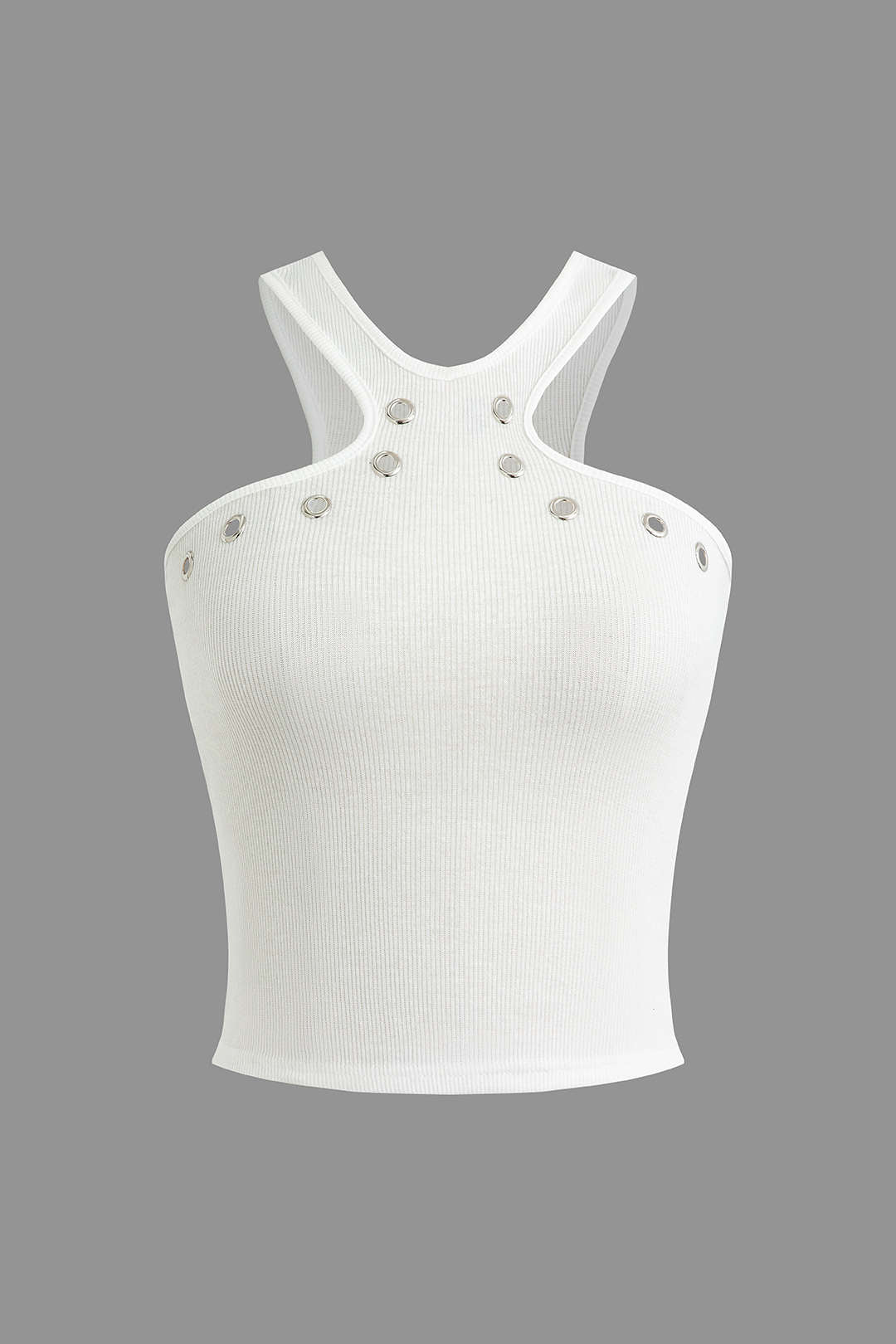 Darlene | Weiß Geripptes Tanktop mit Cut-Outs & Nieten - Image 3