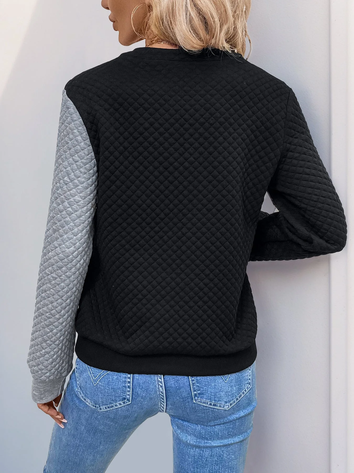 DEKORATIVER KNOPF KONTRAST LANGARMPULLOVER | ELEGANTER STIL, KOMFORTABELER TRAGEKOMFORT - Image 2