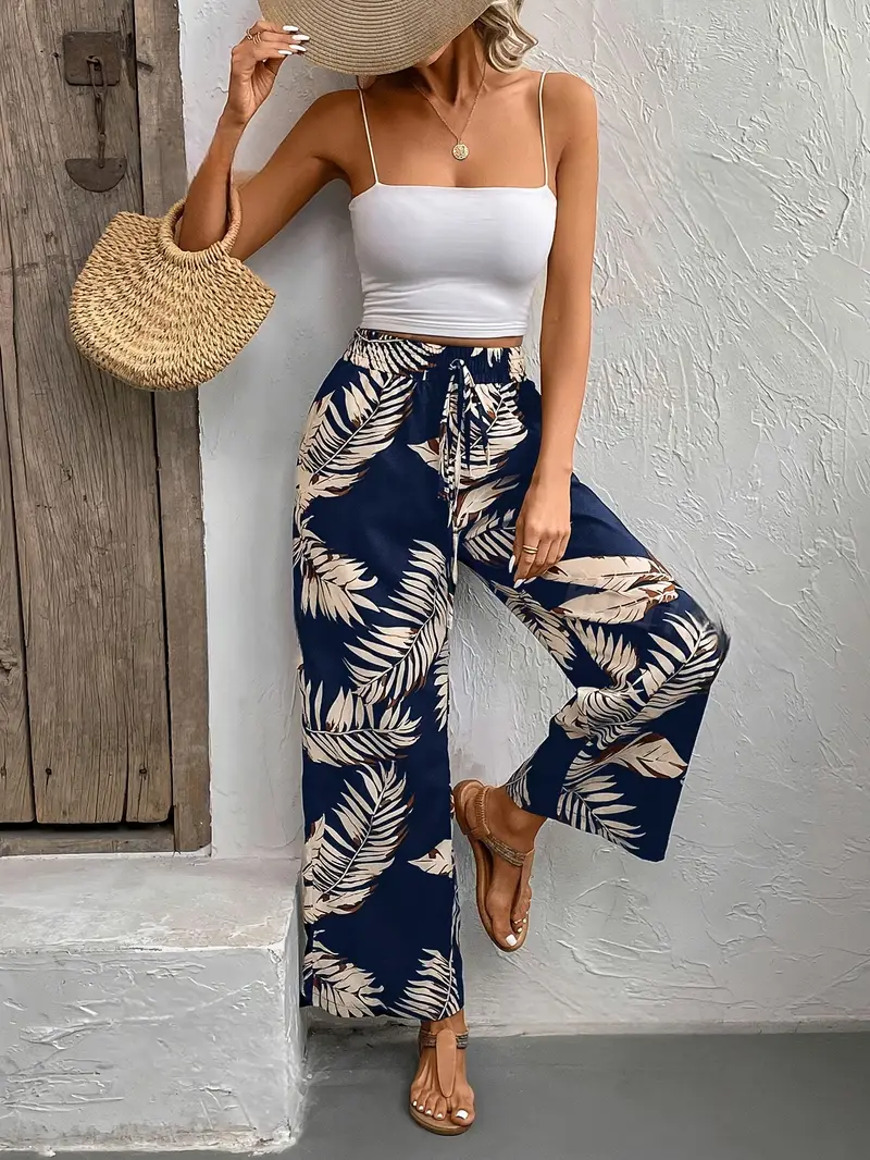 Denielle – Stilvolle Hose mit weitem Bein und Blattmuste - Image 2