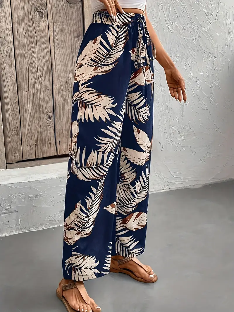 Denielle – Stilvolle Hose mit weitem Bein und Blattmuste - Image 4