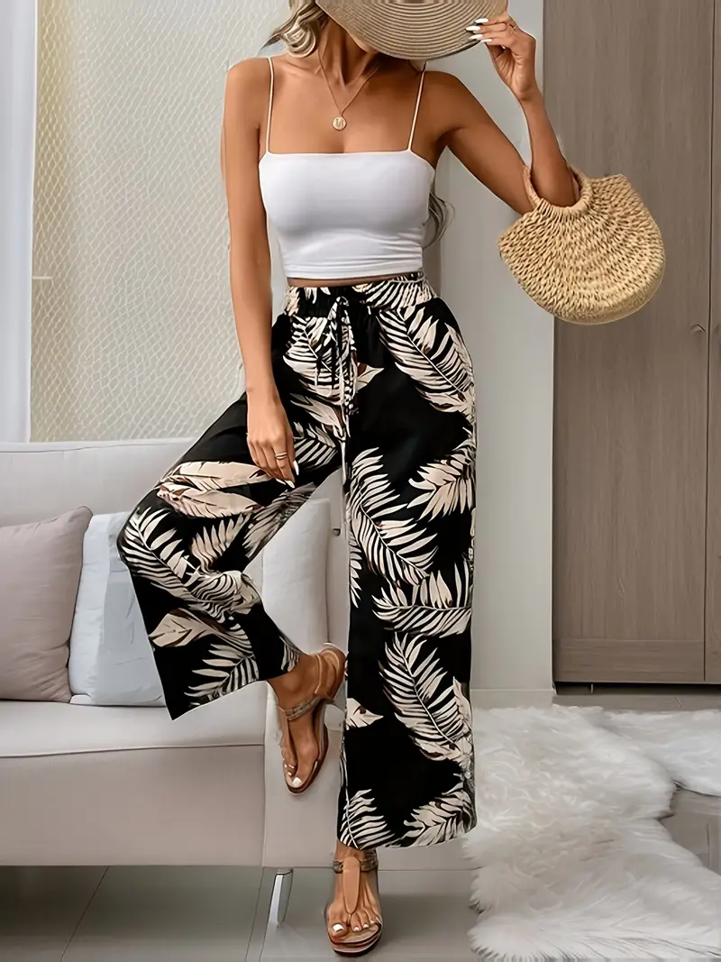 Denielle – Stilvolle Hose mit weitem Bein und Blattmuste - Image 5