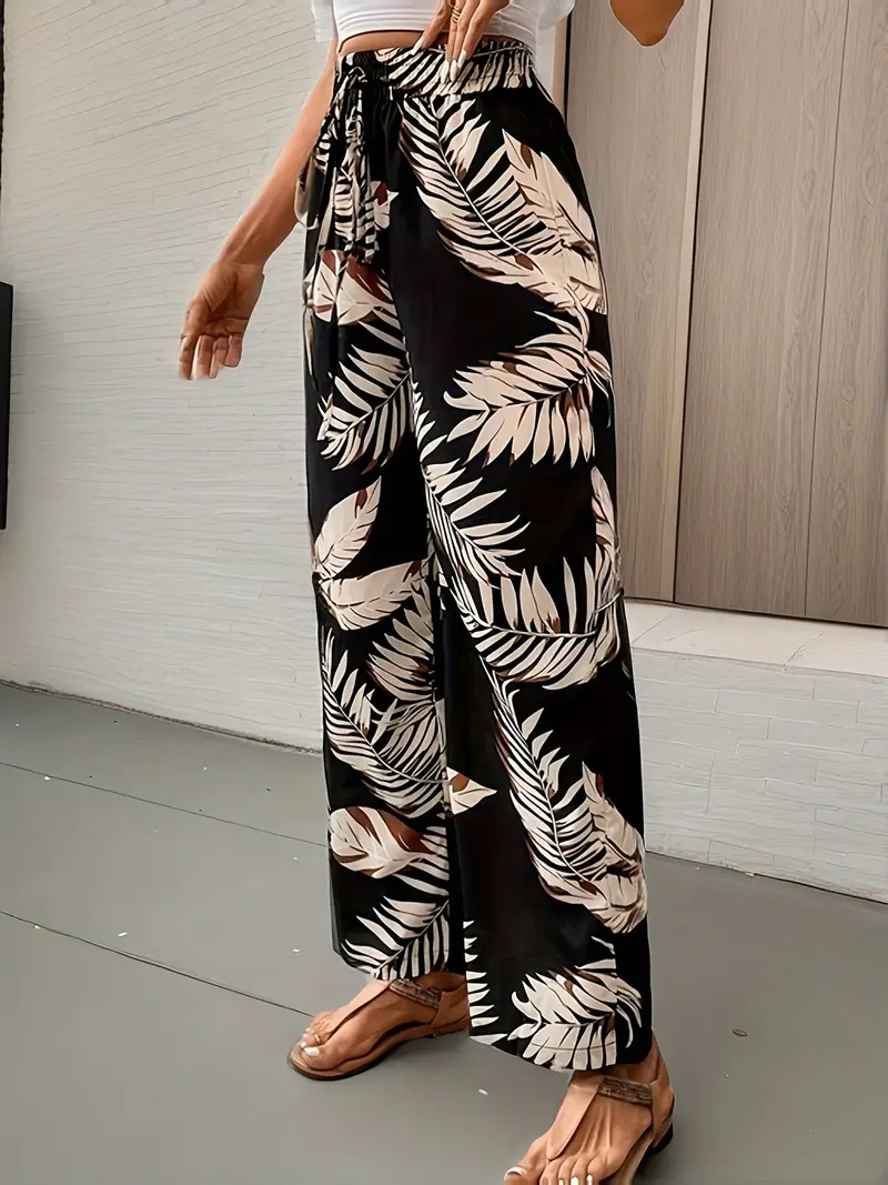 Denielle – Stilvolle Hose mit weitem Bein und Blattmuste - Image 7