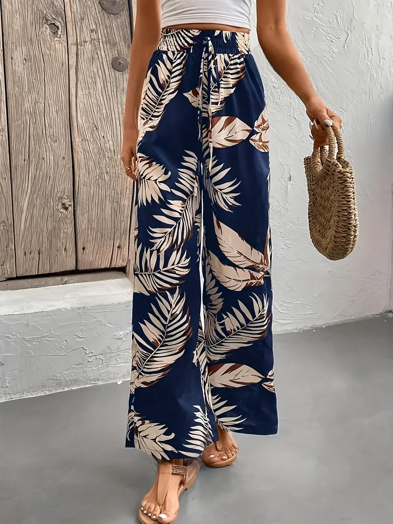 Denielle – Stilvolle Hose mit weitem Bein und Blattmuste - Image 8