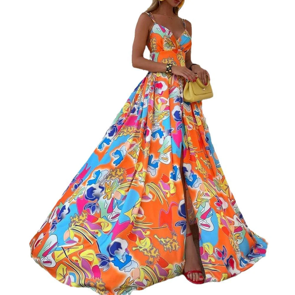 Denise- Damen Maxikleid mit buntem Blumenmuster und Schnitt - Image 2