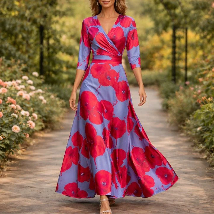 Denise | Damen Blumenkleid V-Ausschnitt Fließend Sommer - Image 2