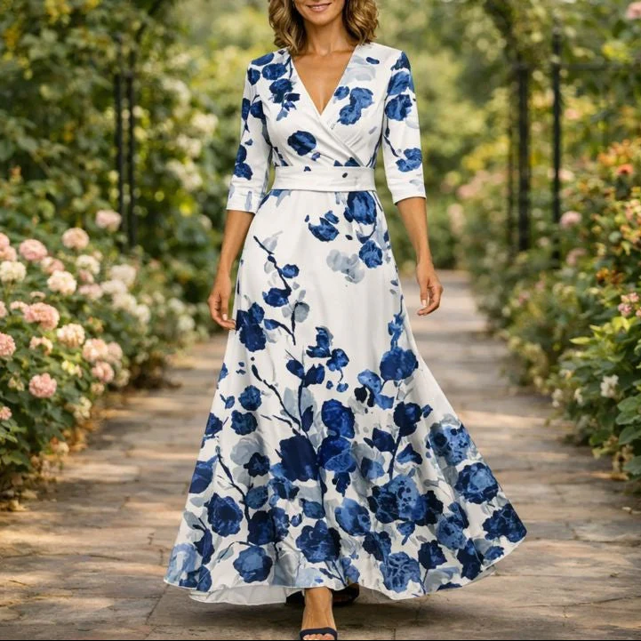 Denise | Damen Blumenkleid V-Ausschnitt Fließend Sommer - Image 3