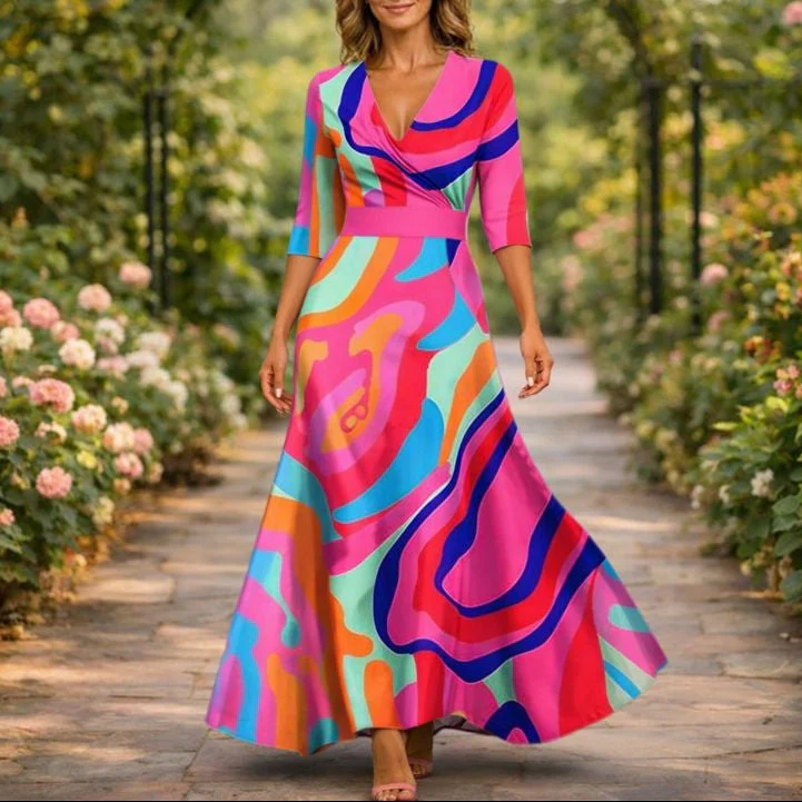 Denise | Damen Blumenkleid V-Ausschnitt Fließend Sommer - Image 4