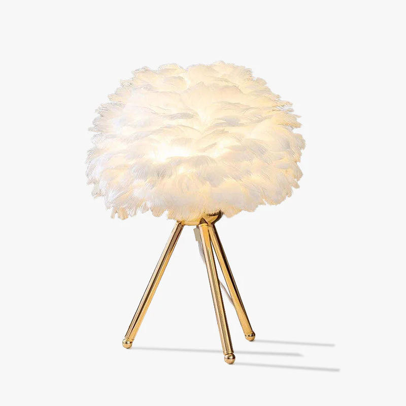 Designer Tischlampe mit Federschirm – Goldenes Stativ & Weiches Stimmungslicht - Image 2