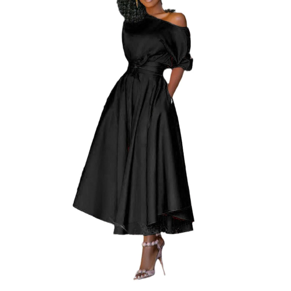 Desirée- Damen Elegantes Midi Kleid mit schulterfreiem Design - Image 2