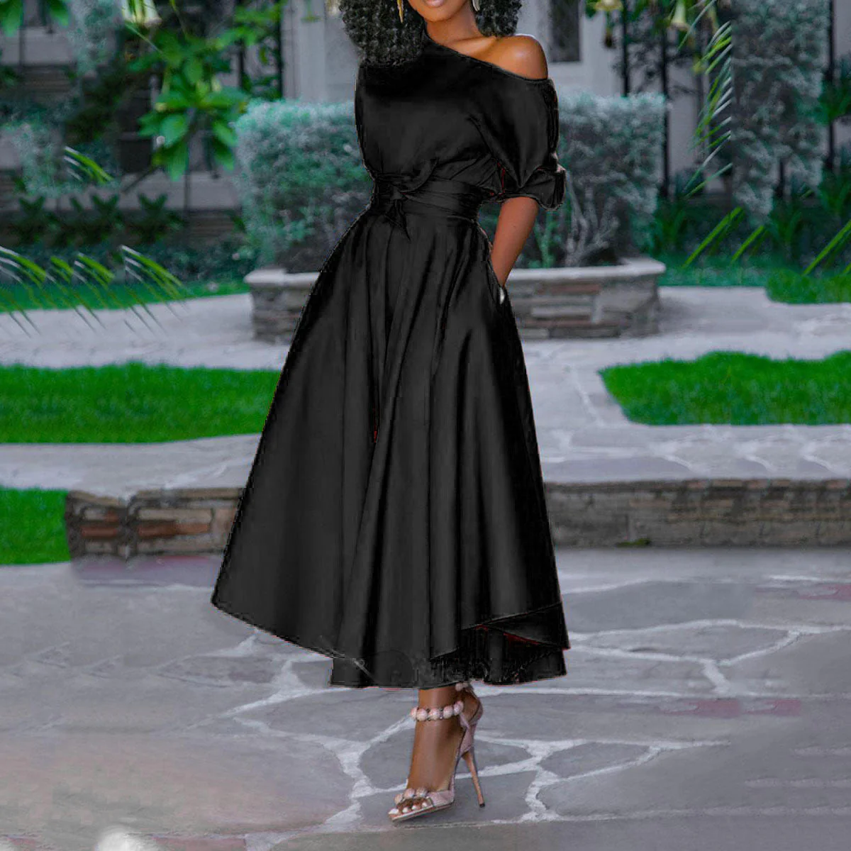 Desirée- Damen Elegantes Midi Kleid mit schulterfreiem Design - Image 5