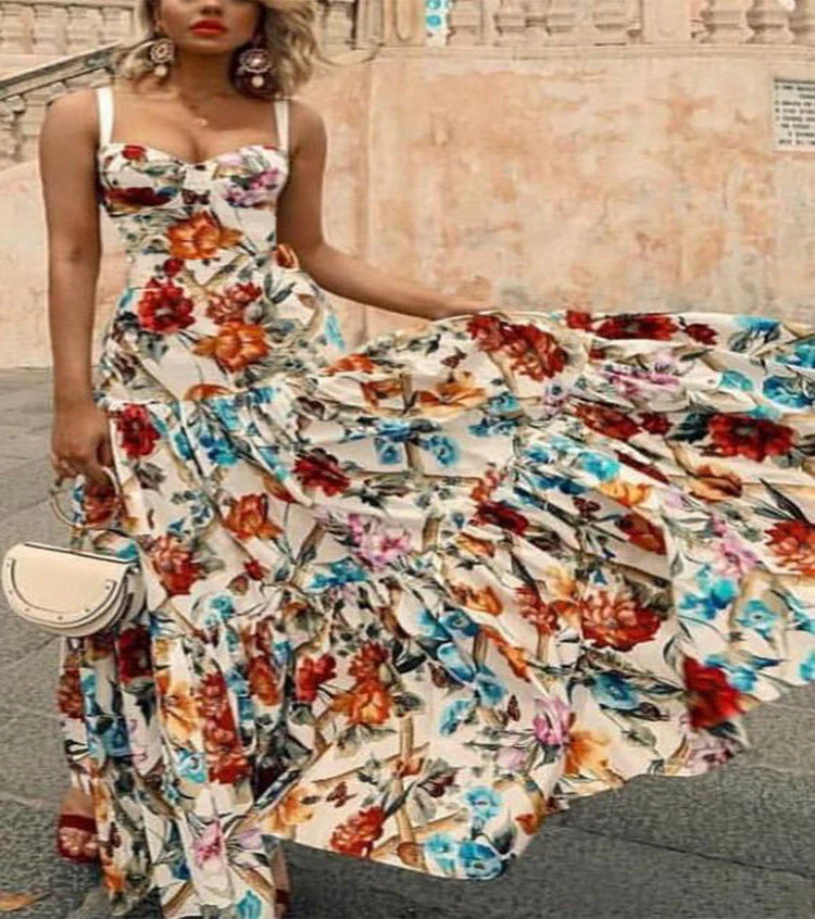 Diana- Damen Maxikleid mit floralem Design und Rock - Image 5