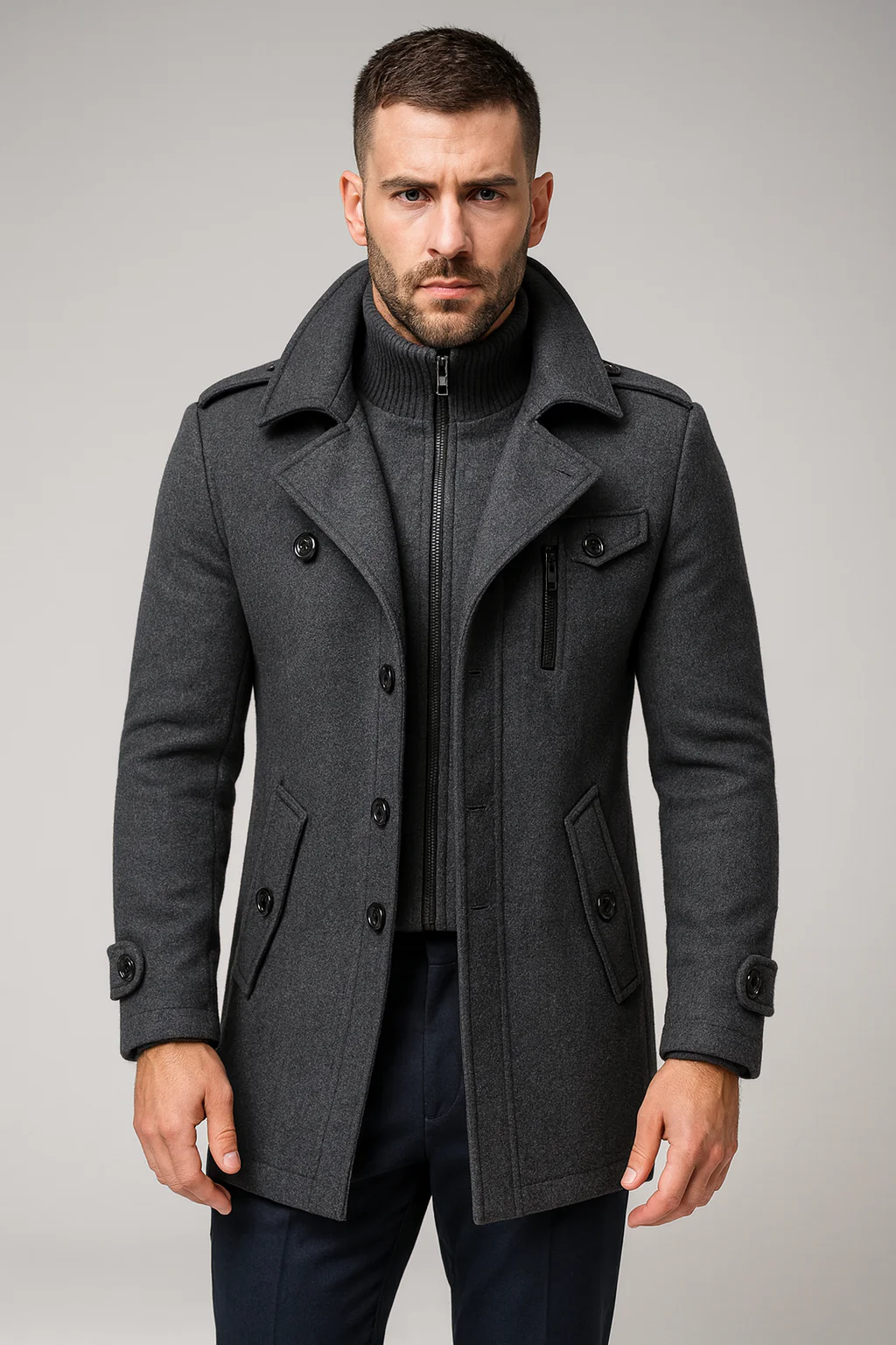 Diego – Herren Wolljacke Mit Stehkragen Und Reißverschluss - Image 4