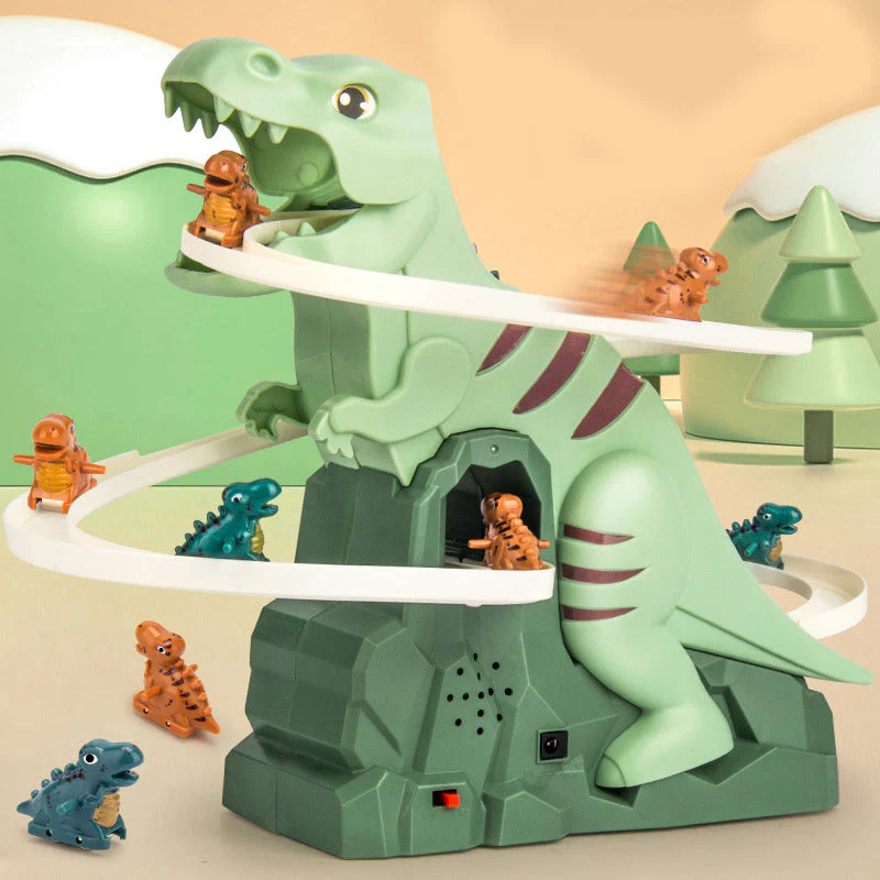 Dinosaurier-Rennbahn-Spielset – Interaktive Rennstrecke mit LED-Beleuchtung und automatischen Kletterwagen für Kinder - Image 2