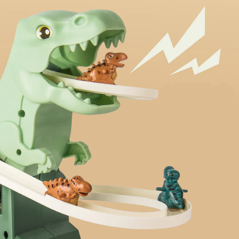 Dinosaurier-Rennbahn-Spielset – Interaktive Rennstrecke mit LED-Beleuchtung und automatischen Kletterwagen für Kinder - Image 3
