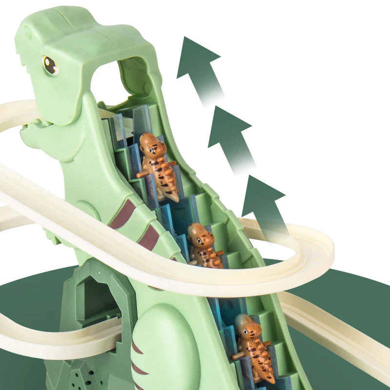 Dinosaurier-Rennbahn-Spielset – Interaktive Rennstrecke mit LED-Beleuchtung und automatischen Kletterwagen für Kinder - Image 4